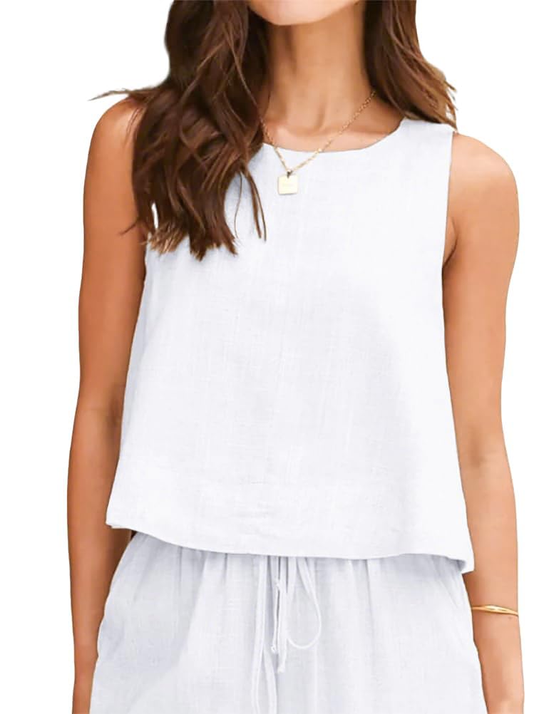 IDEALSANXUN Womens Linen Tank Tops Spring Summer Relaxed Fit Sleeveless Shirts