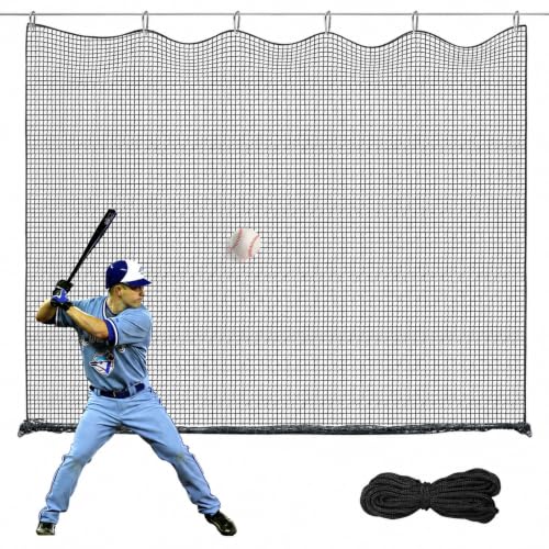 Baseball Net Backstop Net Baseball Netting Batting Cage Net - Heavy Duty Nylon Net with 33FT Rope Multiple Sizes for Backyard Garage Indoor Outdoor Baseball Softball Practice