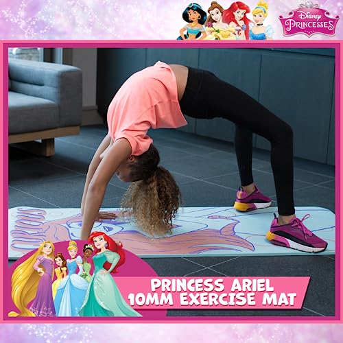 Disney Princess Ariel Kids Yoga Mat Non Slip for Boys and Girls, All Purpose, PVC, Fitness and Workout Accessories, Blue, 10 mm - Image 3
