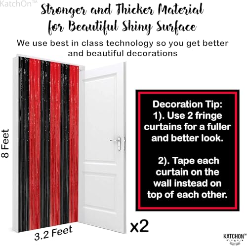 Image of KatchOn Red and Black Fringe Curtain - 6.4x8 Ft Pack of 2 | Red and Black Streamers for Casino Theme Party Decorations | Foil Fringe for Anniversary, Bachelorette | Graduation Decorations 2026