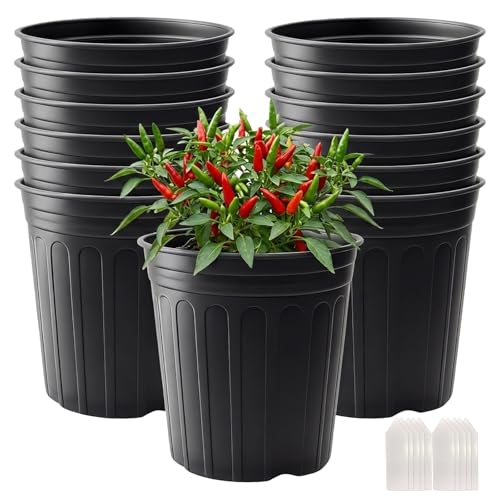Tulpeed 25 Pack 3 Gallon Flexible Plant Nursery Pots Plastic Seedling Starting Pots with Drainage Holes Soft Flower Pots Plant Container with Plant Labels Black