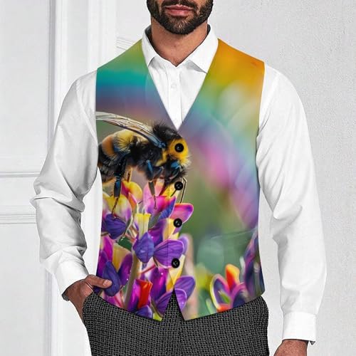Bee Impressionism Rainbow Men's Suit Vests Business Formal Dress V-Neck Waistcoat Tops with 2 Pockets2