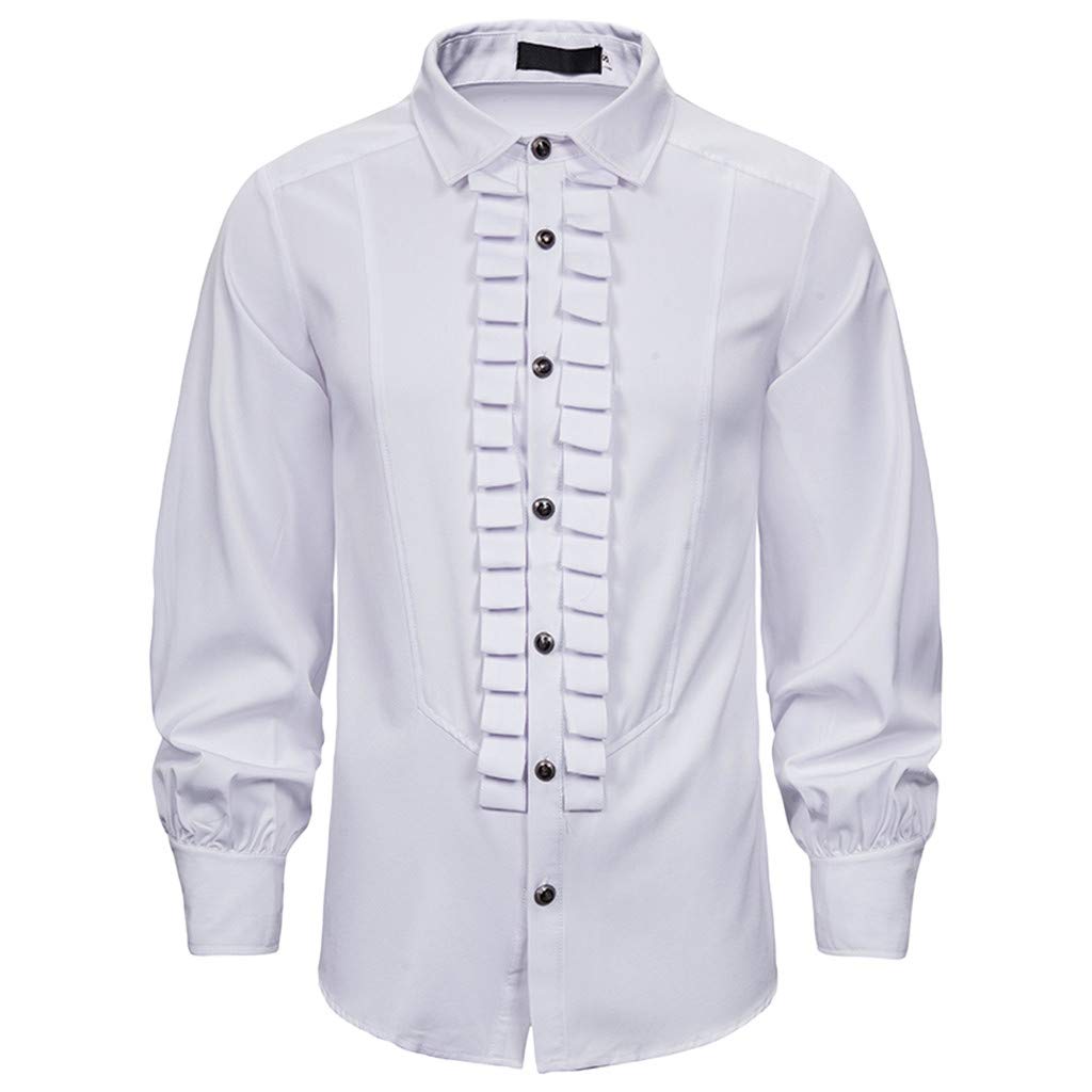 Anglewolf Men’s Ruffled Gothic Shirts Medieval Lace Up Cosplay Steampunk Victorian Pirate Long Sleeve Halloween Costume Blouse Tops,Mens Grandad Shirt Hippy Tops