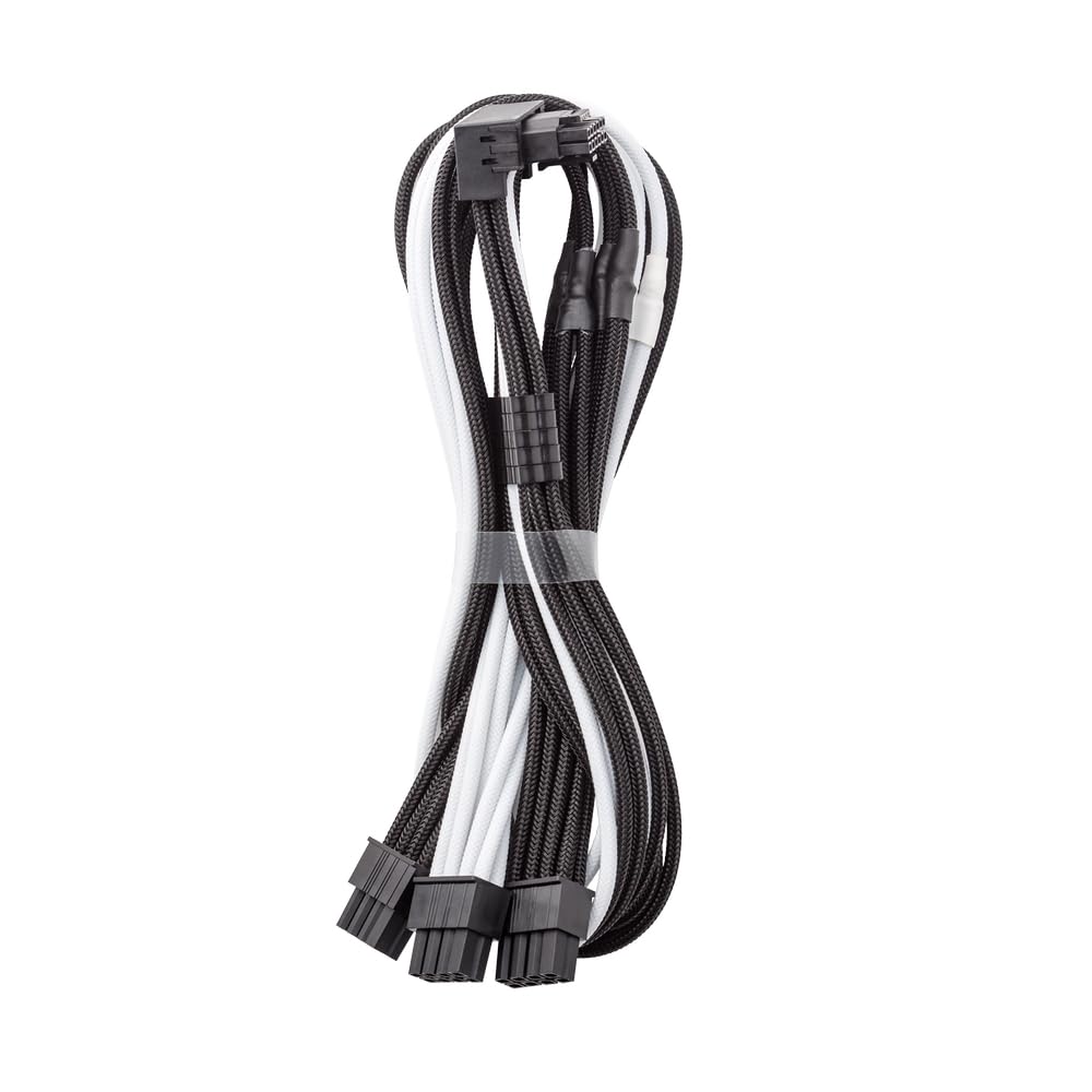 CableMod C-Series Pro ModMesh Sleeved 12V-2x6 12VHPWR 90° StealthSense PCIe Cable for Corsair - Variant B (Black + White, 16-pin to Triple 8-pin, 60cm)
