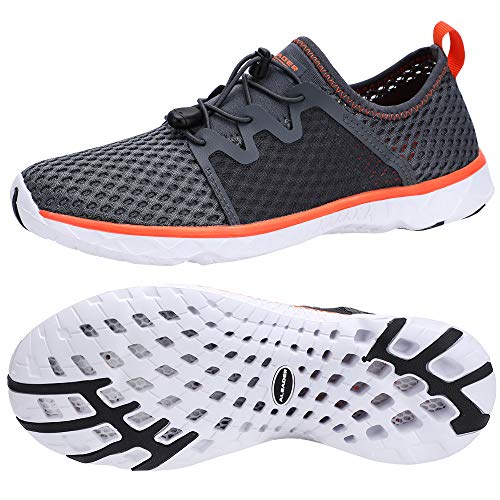 ALEADER Mens Water Shoes, Xdrain Venture, Travel Sneakers Gray/White/Orange 10.5 D(M) US