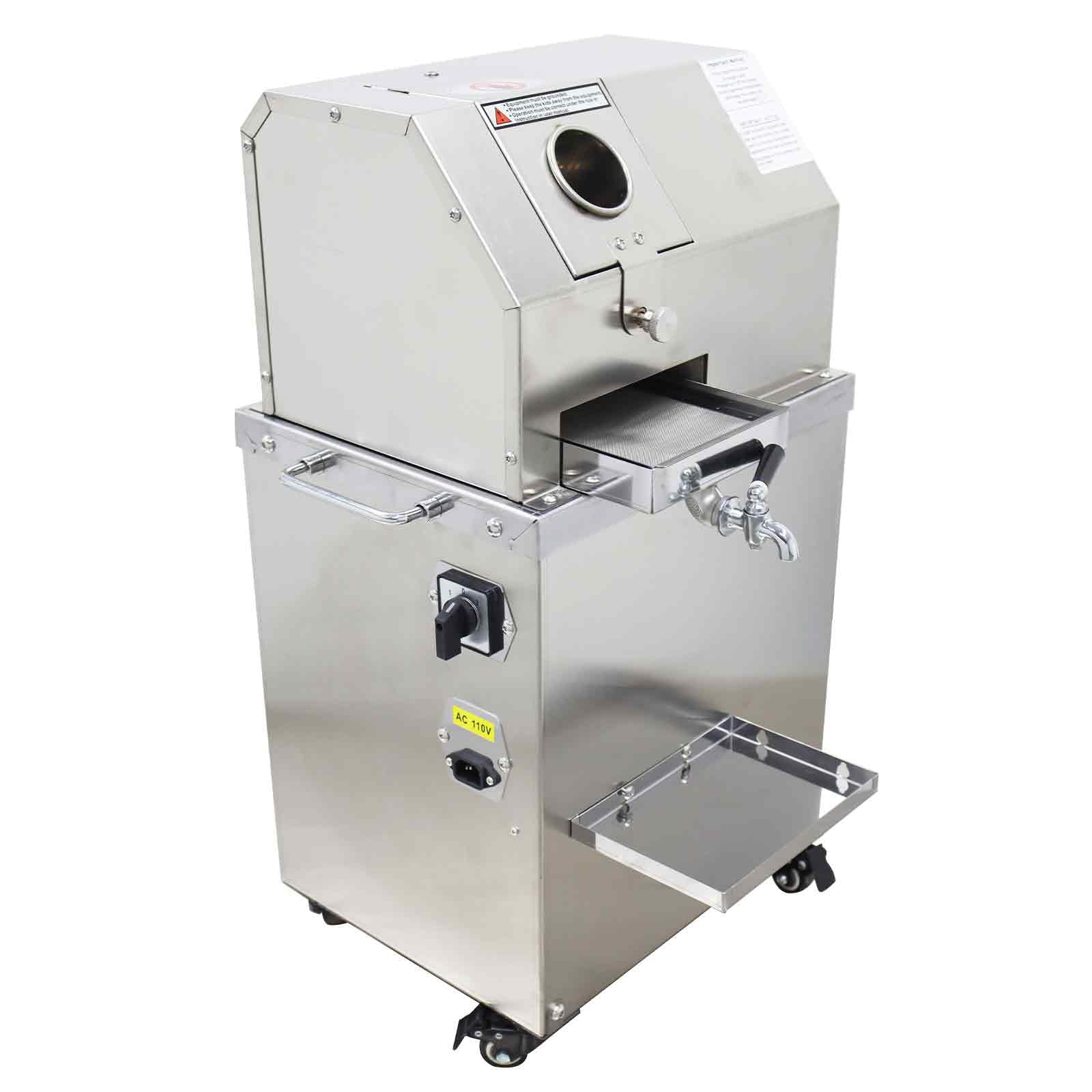 110V Vertical Electric Sugar Cane Ginger Press Juicer with 3 Rollers, High Juice Yield, 300KG/H Sugarcane Crushing Capacity, 800W Suger Cane Squeezing Juicer, Stainless Steel