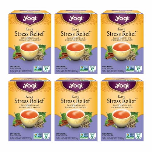 Yogi Tea - Kava Stress Relief (6 Pack) - Eases Tension and Promotes Relaxation - Caffeine Free - 96 Herbal Tea Bags
