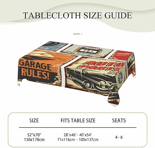 Miniatura 4 de Letreros de lata vintage para automóvil, manteles de 52 x 70 pulgadas, antiguos pósteres oxidados retro para servicio de automóvil, mantel