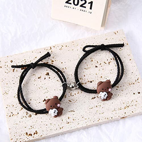 Bracelet couple tressé avec pendentif animaux et adsorption aimantée x2