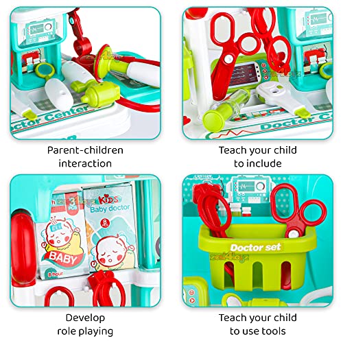 Image of Zest 4 Toyz Pretend to Play Toy Doctor Set Case Workbench 3 in 1 Doctor Nurse Medical Box with Suitcase Trolley | Doctor Play Set for Toddler Boys Girls (Blue)