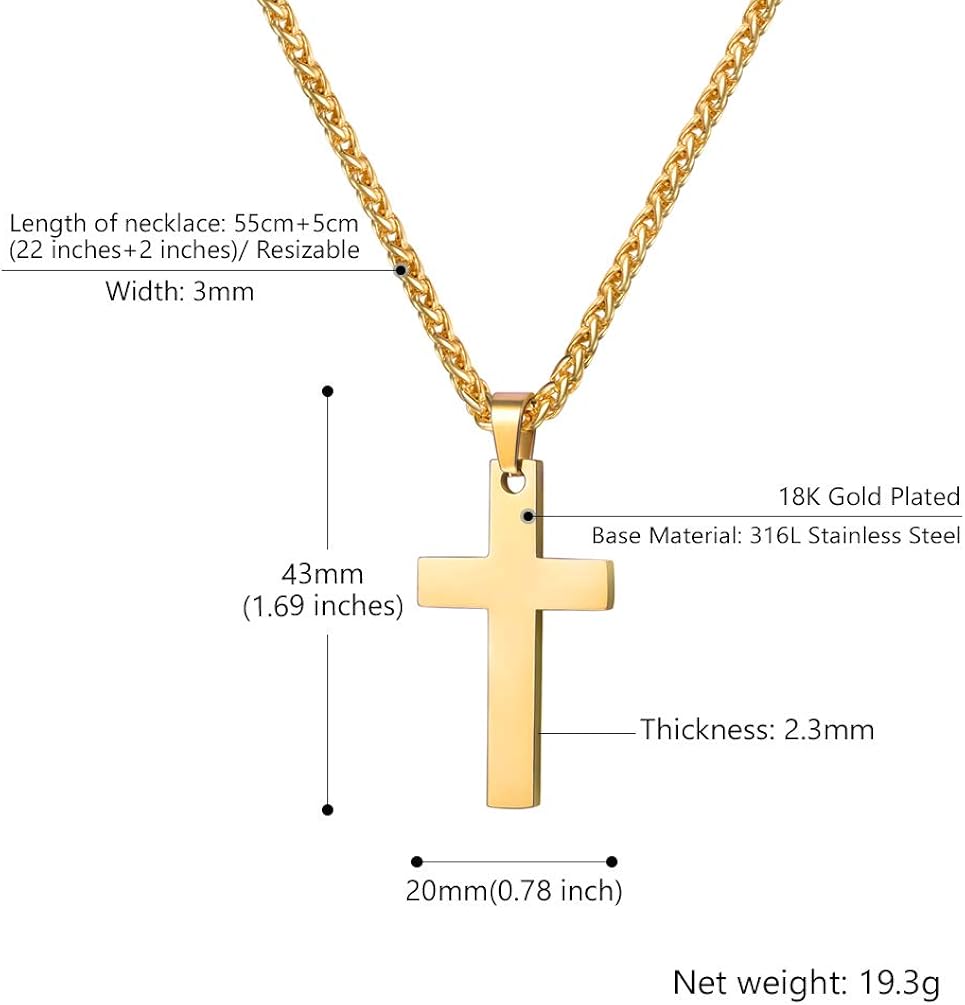 Miniatura 5 de PROSTEEL Collar de cruz para hombres y mujeres, acero inoxidable 316L, doradoplatanegrooro rosatono azul, hipoalergénico, dos tamaños, viene en caja