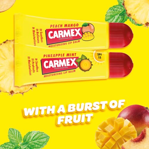 Carmex Lip Balm Tube Set | Pineapple, Mint & Peach, Mango | Soothes And Repairs Dry, Cracked Lips | SPF 15 For Sun Protection | Intensely Hydrating Winter Lip Care Formula (Pack Of 2) - Image 3