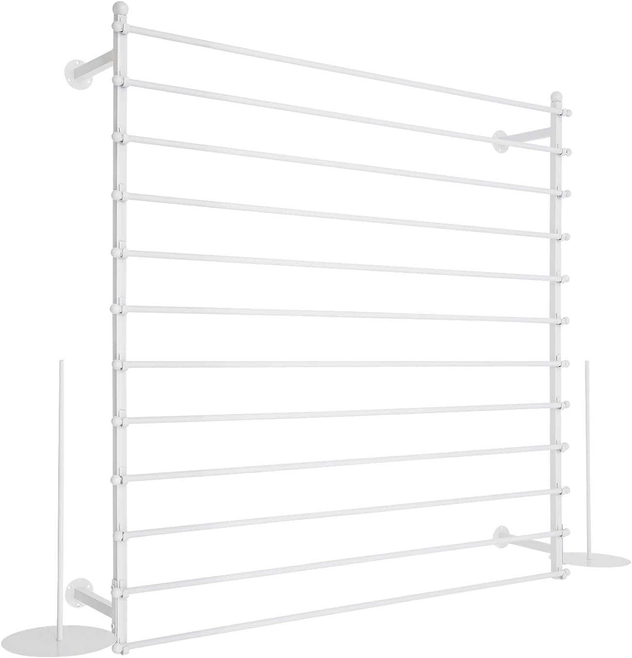 Wall Mounted Display Rack, 12-Layer Ribbon Organizer & Scarf Hanger Rack, Heavy-Duty Iron Wrapping Paper Holder for Flower Shop, Sewing Craft Room, Retail Store, Home Organization, 47.2" x 47.2" White