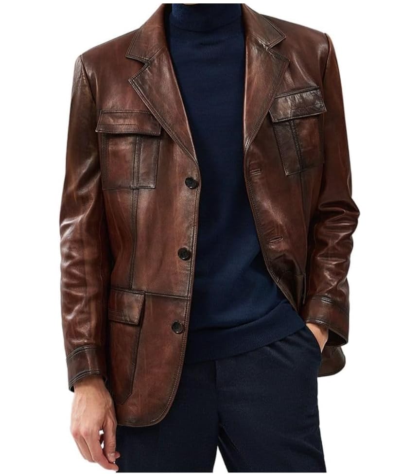 Vintage Real Lambskin Blazer - NY Classy Leather Sport Coat Regular Fit Casual Style Blazer Jacket