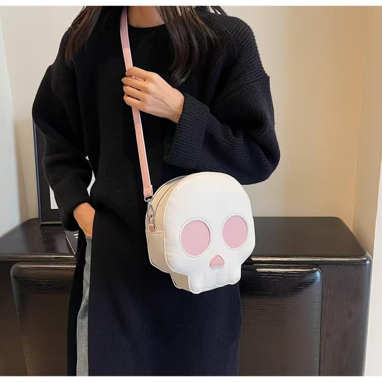 Womens Halloween Small Shoulder Bag Funny PU Leather Skull Skeleton Novelty Crossbody Bag Cute Purse Gothic Handbag (Pink)3