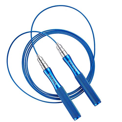 BARETTE Jump Rope Speed Smooth Jumping Rope with Ball Bearing, Adjustable Skipping Rope for Men/Women/Kids Exercise/Trainning Rope, Aluminum Grip Self-Locking, Steel Wire 10 Ft Cable Blue