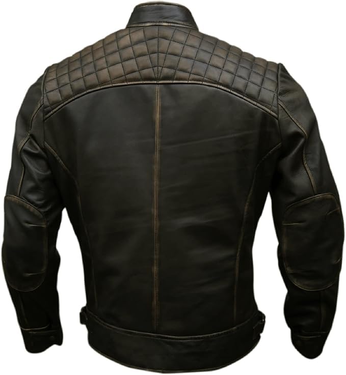 Image of Genuine Leather Men's cafe racer jacket Sheepskin Quilted Motorcycle Style Lambskin Leather Jacket Men