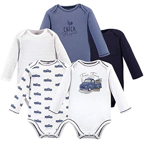 Touched by Nature Baby Boys' Unisex Organic Cotton Long Sleeve Bodysuits T-Shirt Set, Truck, 6-9 Months Cover