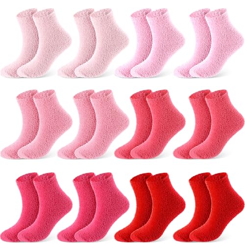 Foaincore 12 Pairs Gifts for Her Women Fuzzy Socks Bulk Winter Warm Sleeping Soft Fluffy Microfiber Socks for Gifts