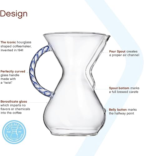 Miniatura 2 de Chemex Cafetera de vidrio para verter - Serie de mango de vidrio trenzado - 6 tazas Tidal - Embalaje exclusivo