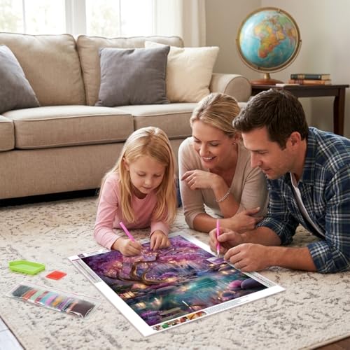 Image of HASTHIP 5D Diamond Painting Kit Cherry Blossom Garden, Full Drill DIY Art with Complete Tool Kit, Dreamy DIY Home Wall Decor Craft, DIY Diamond Art Gift for Adults and Kids, 40x50cm, No Frame