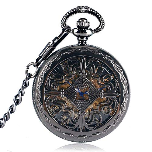 Taschenuhr, Trendy Gothic Grilles Blumenetui Steampunk Skeleton Automatische mechanische Geschenkkette, Taschenuhr und Kettensohn