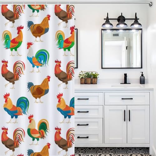 Rideau de douche coq coloré polyester imperméable 183x183cm