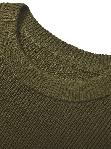 Men's Lightweight Crewneck Sweater Soft Touch Waffle Stitch Pullover For Men_Olive_Large #TOP2