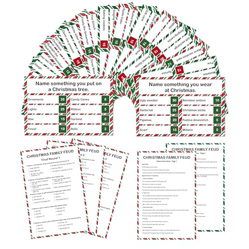 Sahjzk Christmas Family Feud Game Funny Holiday Trivia Quiz Cards Xmas Party Activities for Groups Christmas Games for Kids Teens and Adults