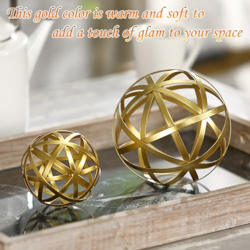 Gold Decorative Sphere, Metal Coffee Table Decor Sculpture, Modern Home Decor Accent for Tabletop, Centerpiece, Shelf Display- Elegant Metal Sphere Decor with Luxury Golden Finish - Image 7