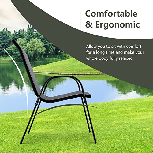 Image of Giantex Patio Chairs Set of 2, Stackable Outdoor Dining Chairs with Breathable & Quick-Dry Fabric & Armrests for All Weather, Lawn, Backyard, Poolside,Porch, Deck, 330 LBS Capacity (Grey)