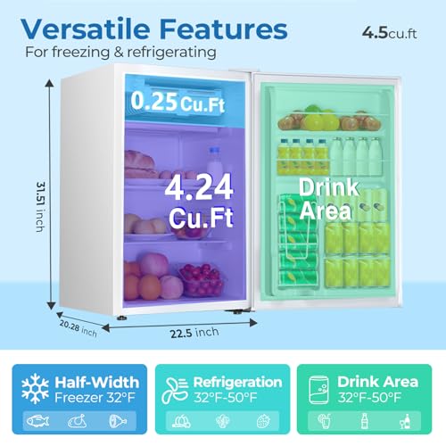 Image of Electactic 4.5 Cu.ft Mini Fridge with Freezer, Compact Refrigerator with Reversible Single Door, Adjustable Thermostat, Low Noise, Energy Efficient for Office, Dorm, Bedroom, Apartment White