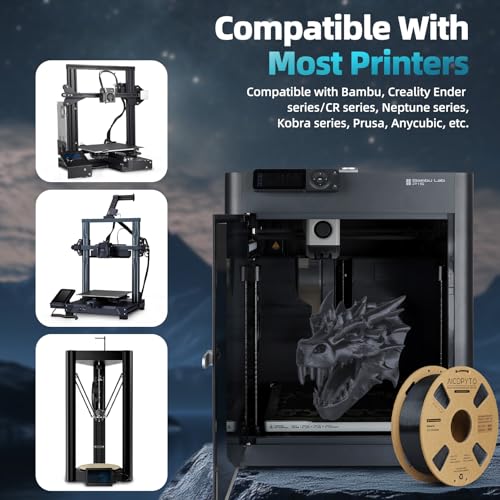 Image of Silk Black PLA Filament 1.75mm, 3D Printer Filament Silk PLA 1KG Spool (2.2lbs) Dimensional Accuracy Probability + /- 0.02mm Fits for Most FDM 3D Printers - Black PLA Silk