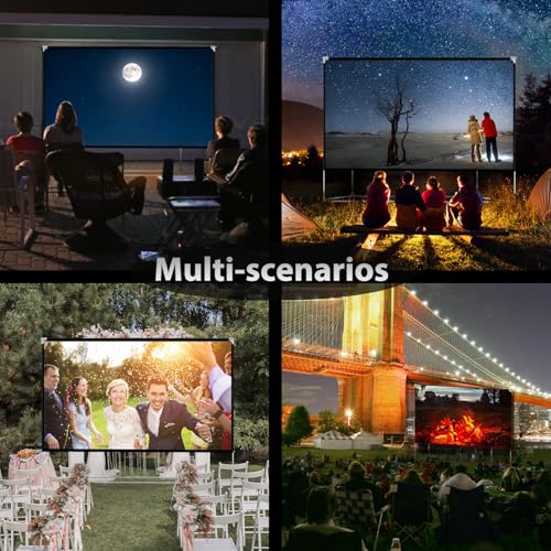 Image of Projector Screen and Stand 150 inch Large Outdoor Projection Screen 16:9 HD 4K Portable Projection Movie Screen with Carry Bag Foldable Anti Crease Windproof Design for Home Theater Backyard Cinema