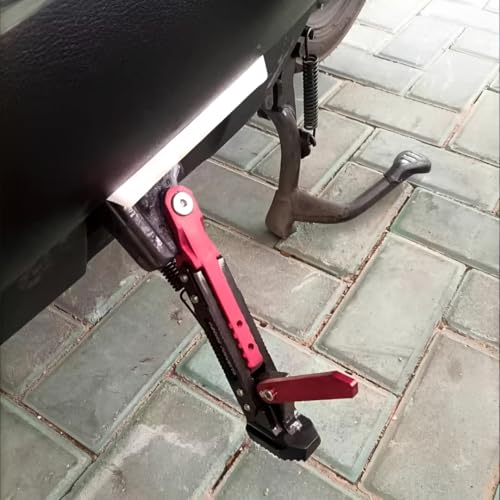 Image of Mokuo Universal Adjustable Motorcycle Kickstand - CNC Aluminum Alloy, Height-Adjustable Side Stand with Non-Slip Foot for Motorcycles, Motocross,Mopeds,Scooters & Pit Bikes(Custom Version: Red 19cm)