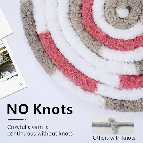Image of Cozyful Chunky Yarn for Hand Knitting - #10 Chunky Chenille Blanket Yarn, Jumbo Big Thick Chunky Yarns for Crocheting, Tie Dye Bulky Knit Yarns, 8 Skein (20 yds 8 oz Each Skein), Khaki & Rose & White