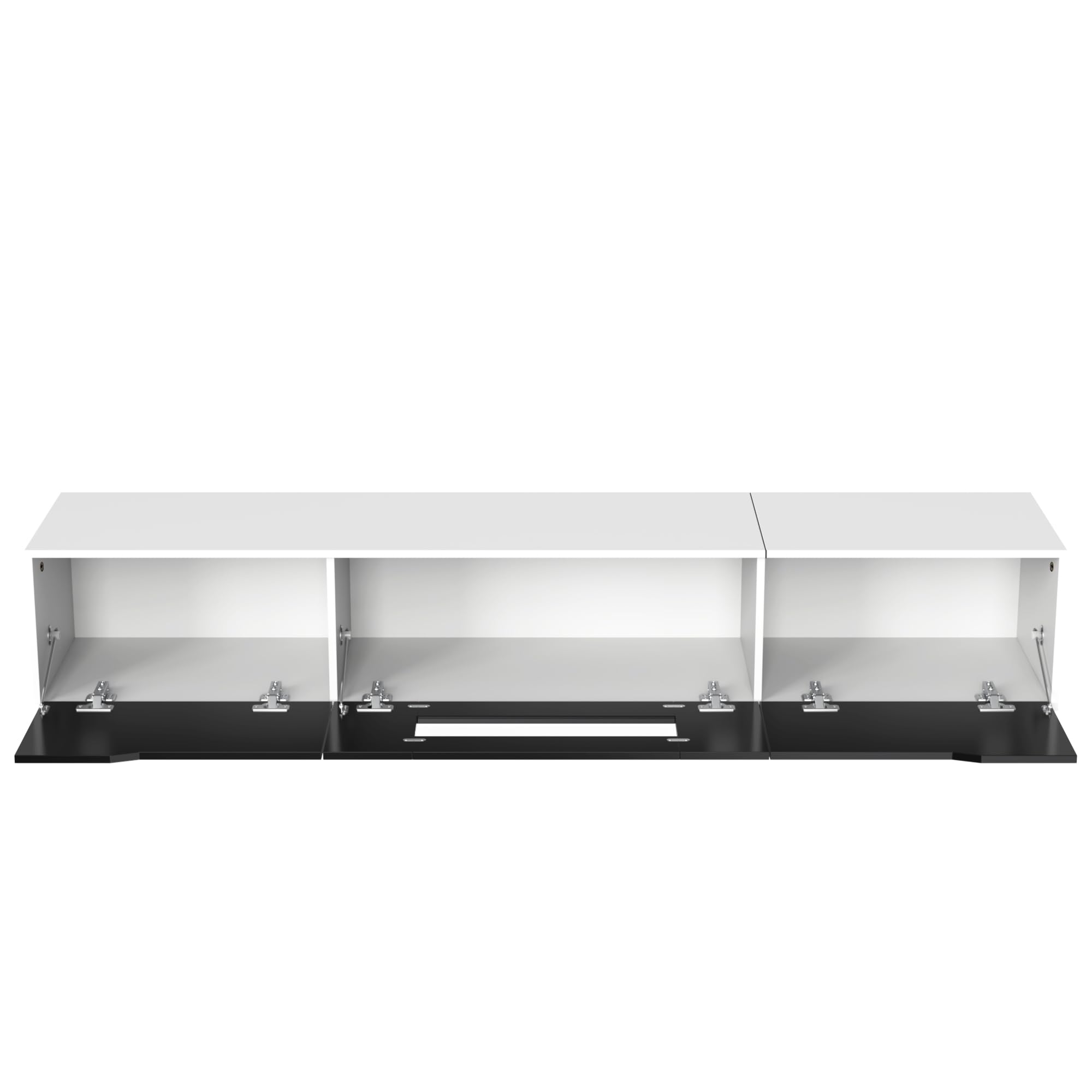 Merax Meuble TV LED Mural 180 cm, Meuble télé Suspendu Brillant Noir et Blanc avec éclairage 16 Couleurs, 4 Modes de lumière, Design Moderne, Portes rainurées, Fixation Murale