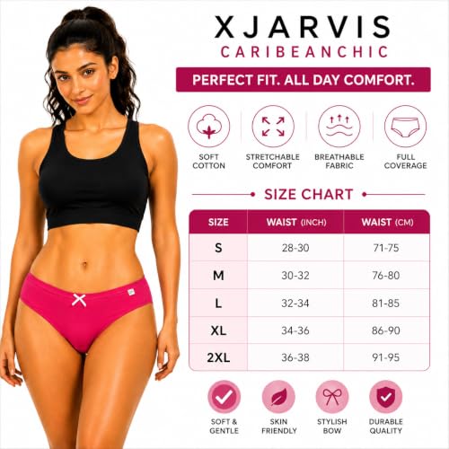 Image of XJARVIS CARIBEANCHIC Women's Hipster Panty, Combed Cotton Stretch Underwear, Full Coverage Bikini Brief, Soft Breathable Everyday Innerwear