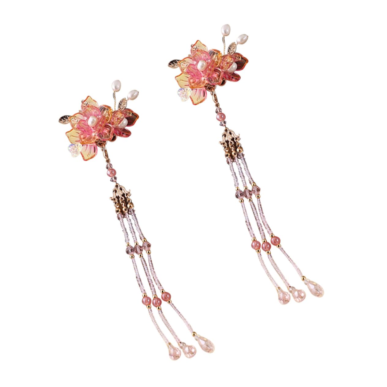 FOMIYES 1 Pair Tassel Headdress Chinese Hair Sticks Hanfu Crystal Pearl Hair Pin Wedding Flower Hairpin Wedding Hair Clips Wedding Head Pieces for Brides Bridal Hair Accessories Wild