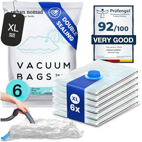 Sac Sous Vide Vetement Aspirateur Lot de 6 XL - Réutilisable Sacs Compression | 80% L'Espace de Stockage Supplémentaire, Housse Rangement: Voyage Couette...