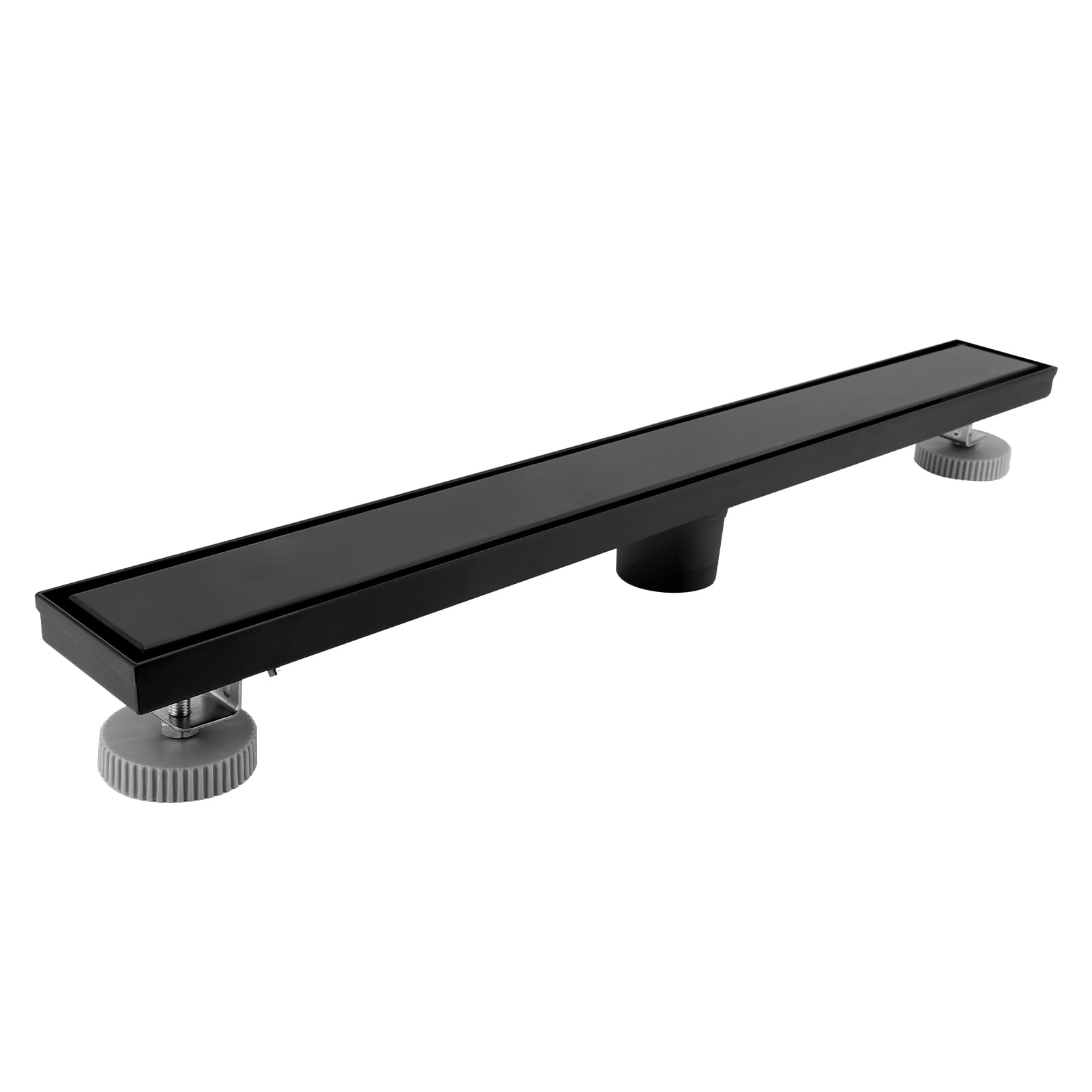 24in Caniveau Douche Italienne, 2 en 1 Caniveau Douche, drain de plancher de douche en acier inoxydable 304, avec grille, pieds de nivellement amovibles, filtre à cheveux (Noir mat)