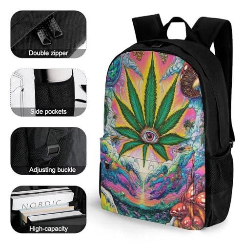 Men's Trippy Mushroom Weed Eye Ocean World Art Travel Backpack, Breathable Adjustable Strap Shoulder Bag for Climbing, Large Capacity Backpack with Side Pockets3
