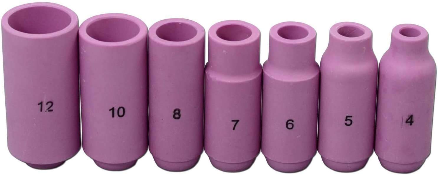 RIVERWELD TIG Alumina Nozzles Ceramic Cups 10N44 12# 19.5mm, 10N45 10# 16.0mm, 10N46 8# 12.5mm, 10N47 7# 11.0mm, 10N48 6# 9.5mm, 10N49 5# 8.0mm, 10N50 4# for SR WP 17 18 26 TIG Welding Torch 7pcs — image 1
