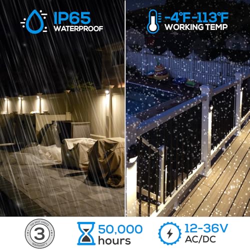 image for LEONLITE 12-Pack 3CCT LED Low Voltage Deck Lights, 180LM Landscape Ste