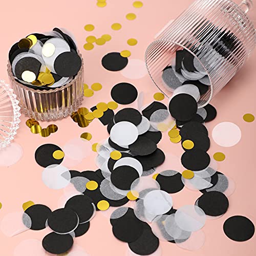 Image of TecUnite Black White Gold Confetti Round Tissue Paper Table Confetti Dots for Wedding Birthday Party Decoration Arts Craft DIY Scrapbooking, 1.76 oz (2.5 cm)