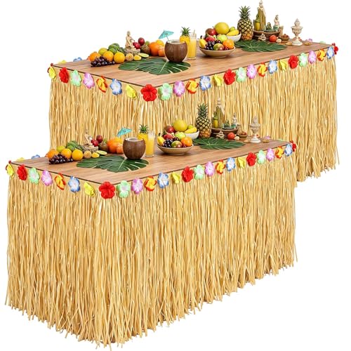 Lote de 2 saias para mesa havaiana tipo Luau, decoração para festa havaiana, decoração para festa Luau, decoração de aniversário tropical, para festas temáticas havaianas, 275 cm x 75 cm