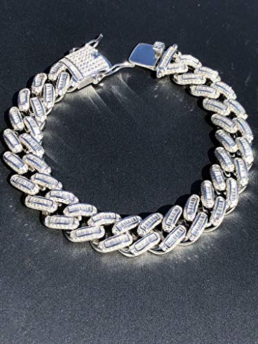 HarlemBling Solid 925 Sterling Silver - Baguette CZ Iced Men's Miami Cuban Link Bracelet - 12mm - Heavy 62 Grams2