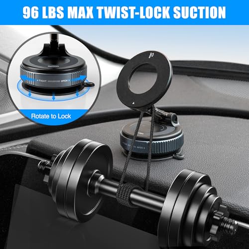 Image of Ryvlan Magnetic Car Phone Holder with 360 Rotating Vacuum Suction Mount (Slim Black)