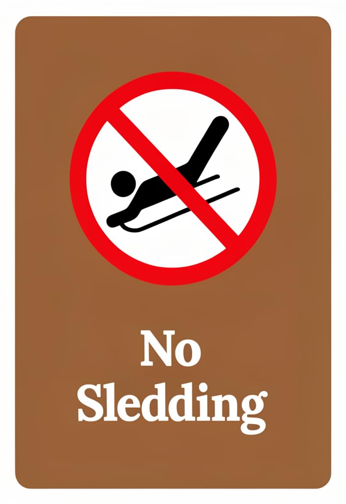 peiyeety No Sledding Tin Sign 12x8 Inch, Metal Warning Sign with Red Prohibition Symbol, Rustproof Indoor Outdoor Wall Decor for Yard Park Trail School Fence Safety Notice Gift