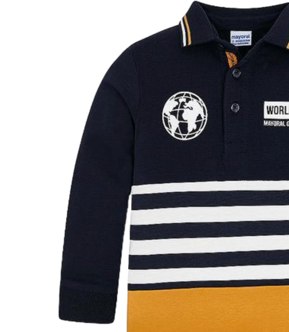 Generico Polo de manga larga para niño y niño, algodón elástico, cuello clásico, serigrafía World Tour, 4110, ideal para la temporada otoño-invierno